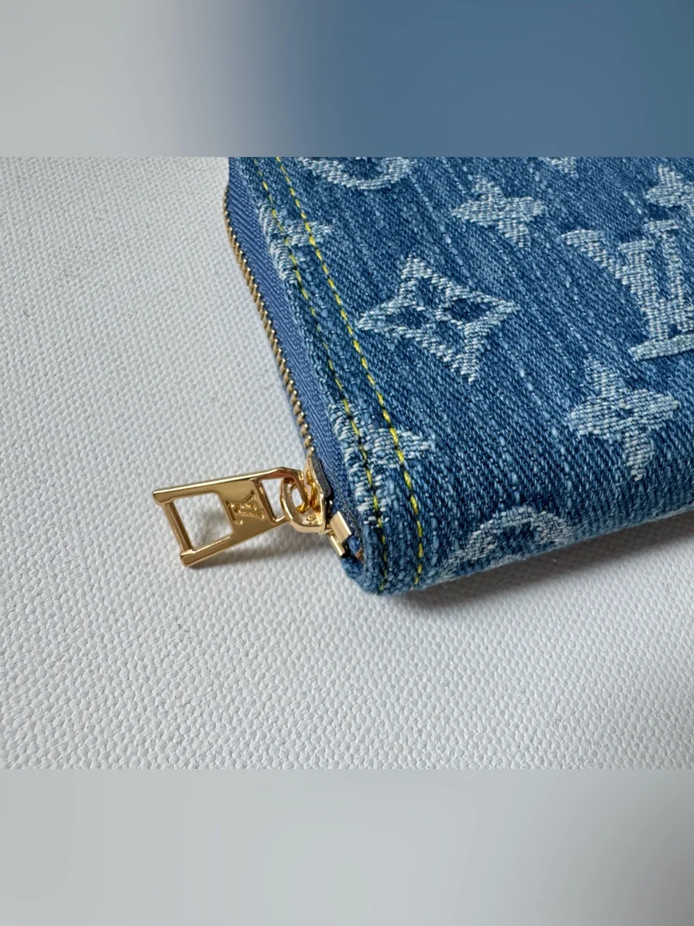 LUXE Remix Monogram Denim Zippy Coin and Card Purse Blue
